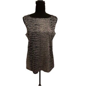 CHICOS TRAVELERS Size 2 Womens Large Top Black Silver Sleeveless Stretch